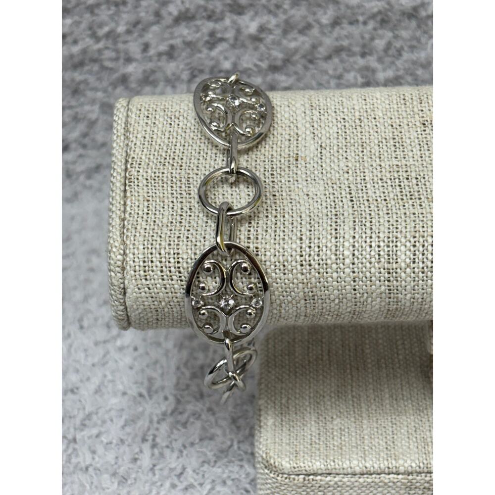 Monica Rich Kosann Sterling Silver White Sapphire Oval Link Bracelet 7" #63619